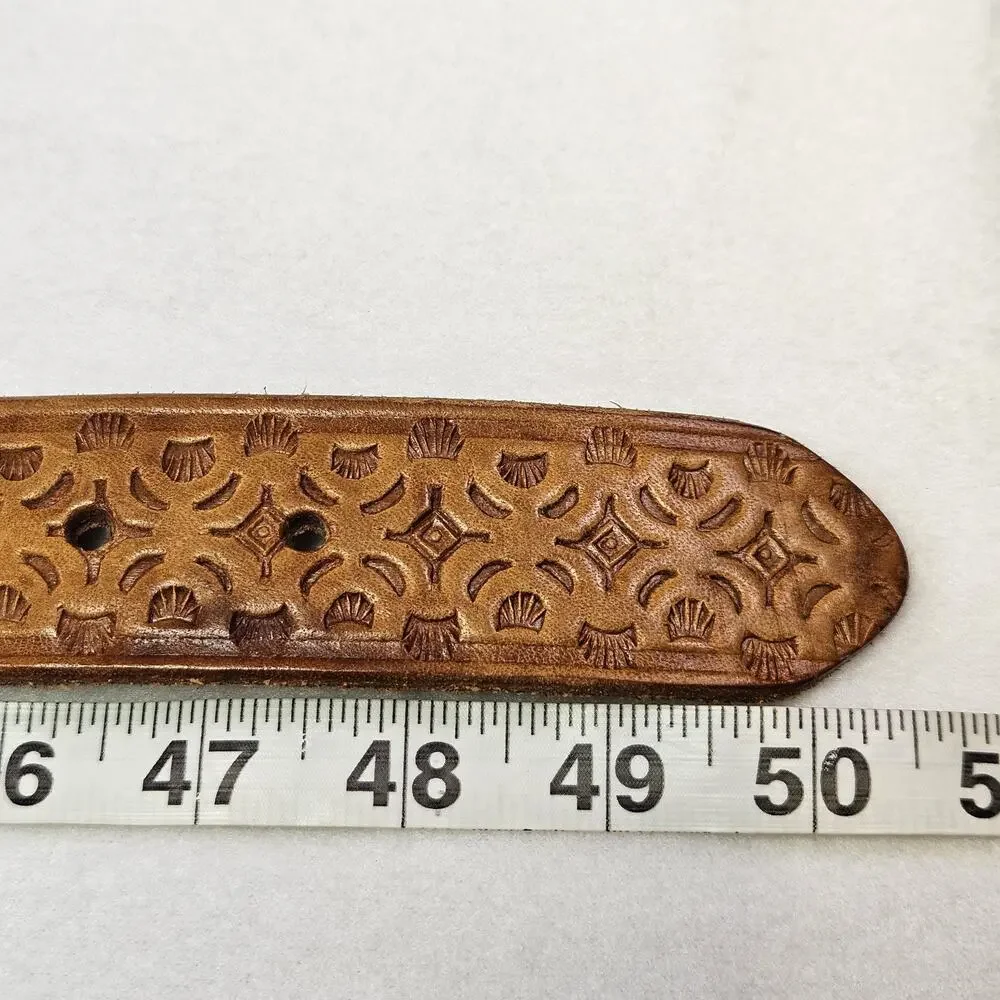 Vintage Tooled Leather Western Belt Mens 42 Boho Southwestern Removable Buckle